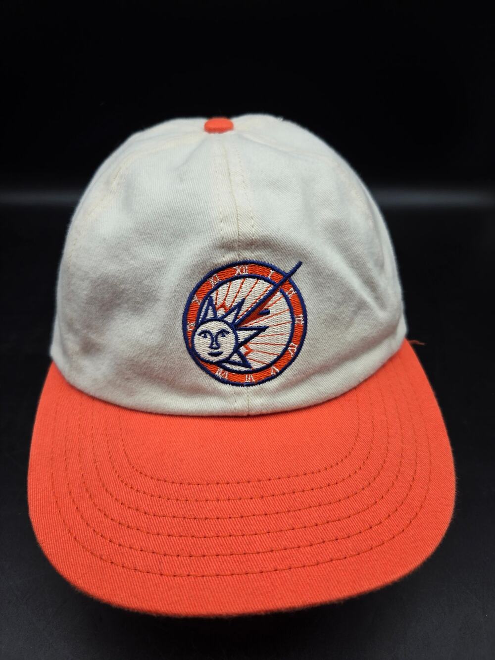 Vintage USA Sun Moon Embroidered Strapback Hat Orange White Dad Cap OSFA